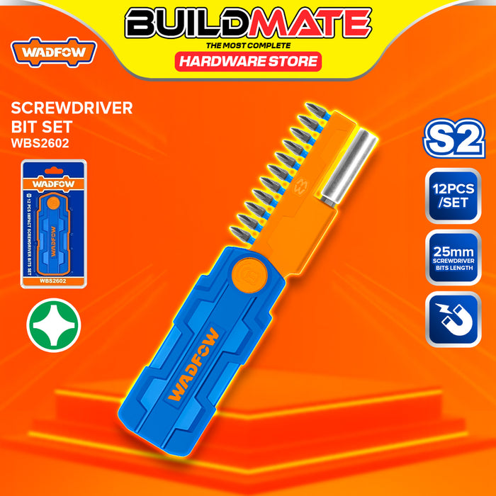 BUILDMATE Wadfow 12pcs Screwdriver Bits Set with Holder Quick Change Magnetic Cr-V Multi-Bit / S2 Phillips Impact Screw Bit Kit - WHT