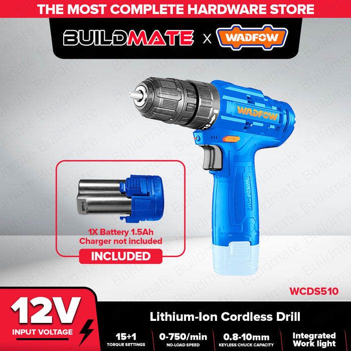 BUILDMATE Wadfow Lithium-Ion Cordless Drill 12V Drilling Gun with Power Indicator Battery Power Tools WCDS510 | 100% ORIGINAL / AUTHENTIC • WPP
