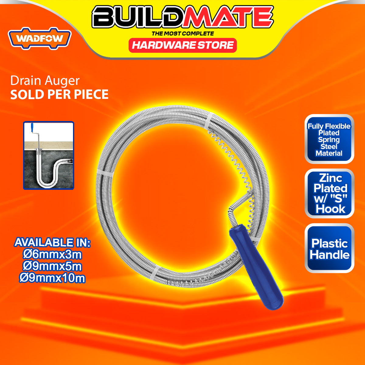 Spring Control Drain BUILDMATE Wadfow 6MMx3M Flexible Spring Drain Auger Wire Sewer Plumbin ...