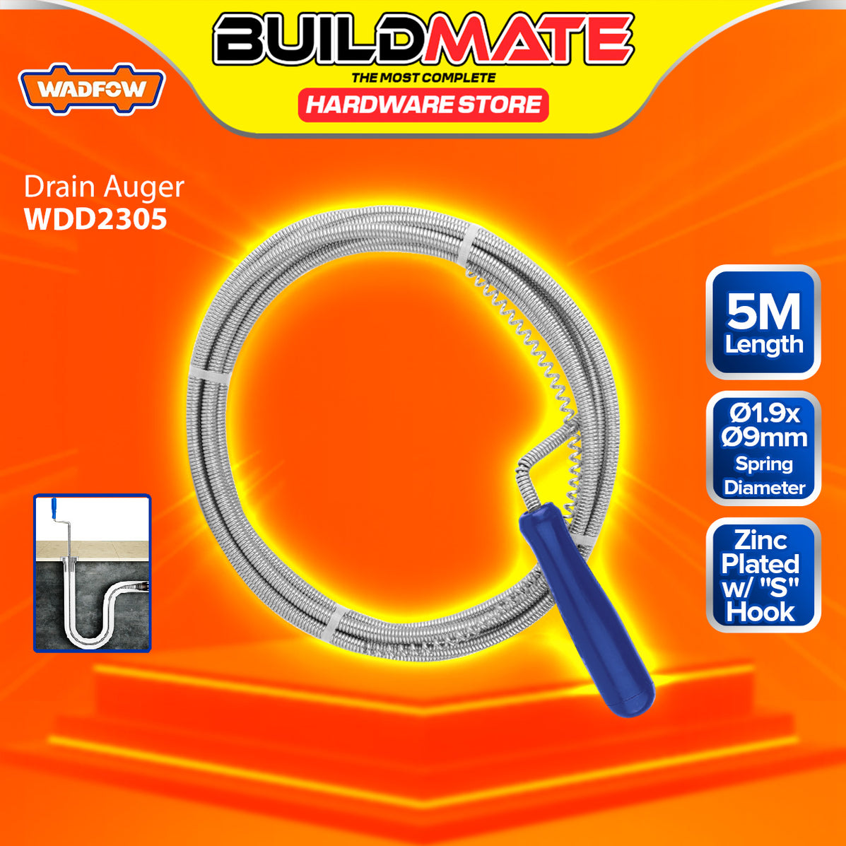 Drain Rodding Spring BUILDMATE Wadfow 6MMx3M Flexible Spring Drain Auger Wire Sewer Plumbin ...