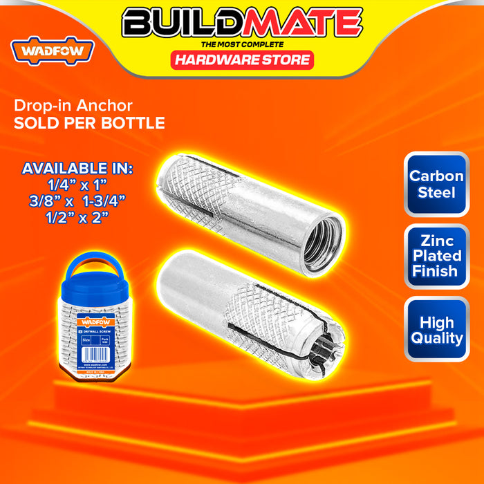 BUILDMATE Wadfow Drop-In Anchor Zinc Plated Concrete Flush Mount Drop-In Fastener Female Expansion Anchor SOLD PER BOTTLE - WHT
