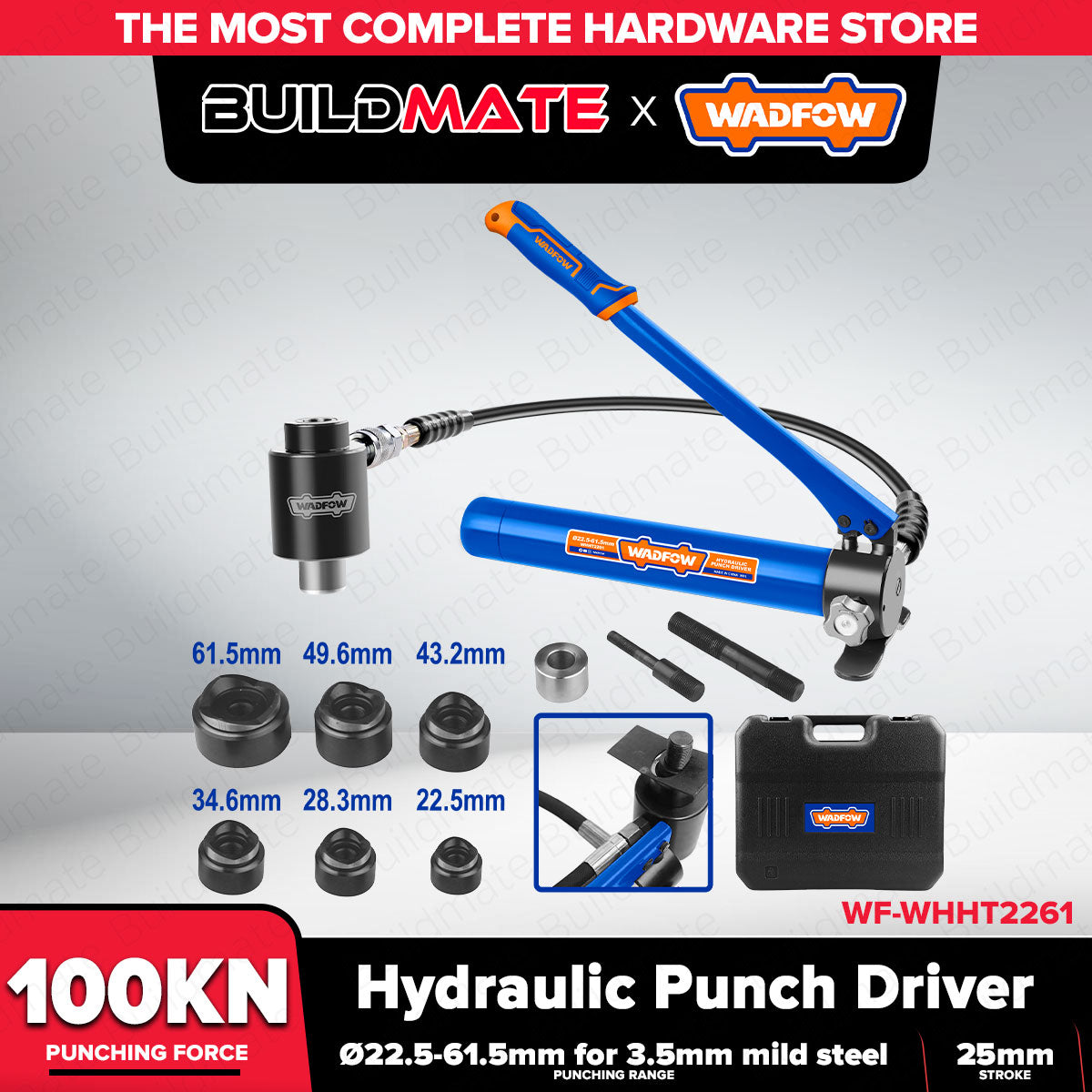 Buildmate x Wadfow Hydraulic Punch Driver 100KN 6 Dies 22.5-61.5mm WHH