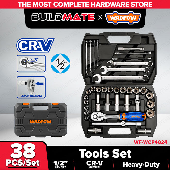 Buildmate x Wadfow 38pcs Tool Set 1/2" Socket & Wrench Kit WHS2038 WHT