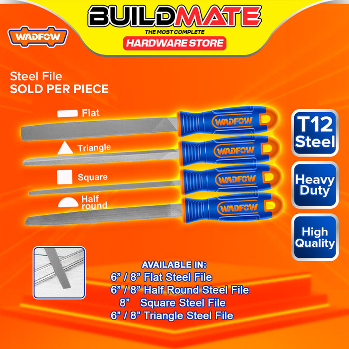BUILDMATE Wadfow T12 Steel File Flat / Half Round / Square / Triangle Metal Hand Shaping Metalworking Workshop Filing Tool - WHT