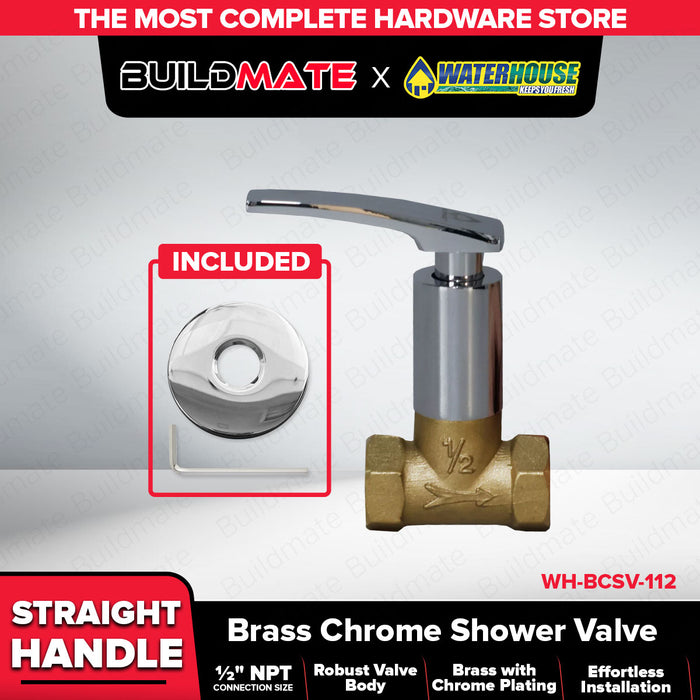 BUILDMATE Waterhouse Brass Chrome Shower Valve Straight / Cross Handle 1/2" Robust Plumbing Valve Body BCSV-112 / BCSV-212