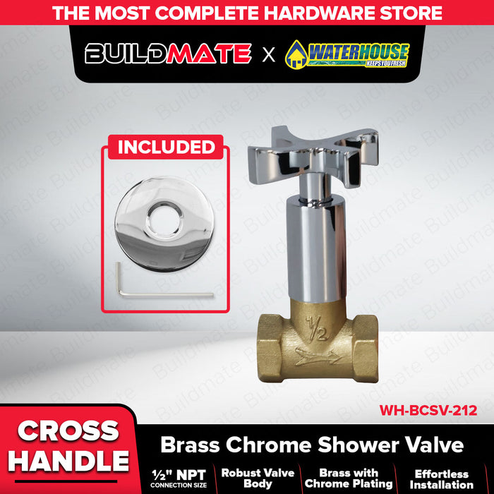 BUILDMATE Waterhouse Brass Chrome Shower Valve Straight / Cross Handle 1/2" Robust Plumbing Valve Body BCSV-112 / BCSV-212
