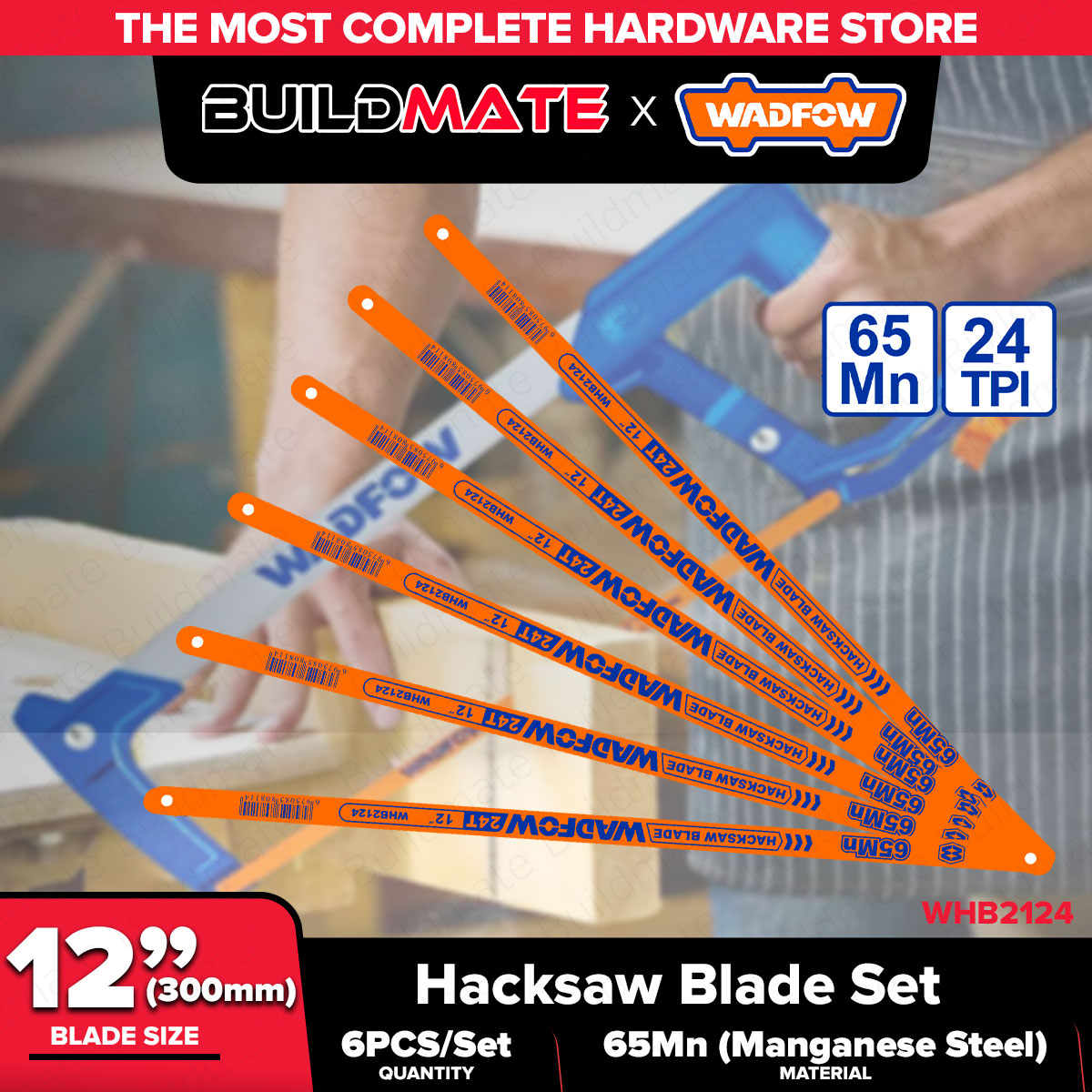 BUILDMATE Wadfow 6pcs Hacksaw Blade Set 24T 300mm Hack Saw Replacement ...