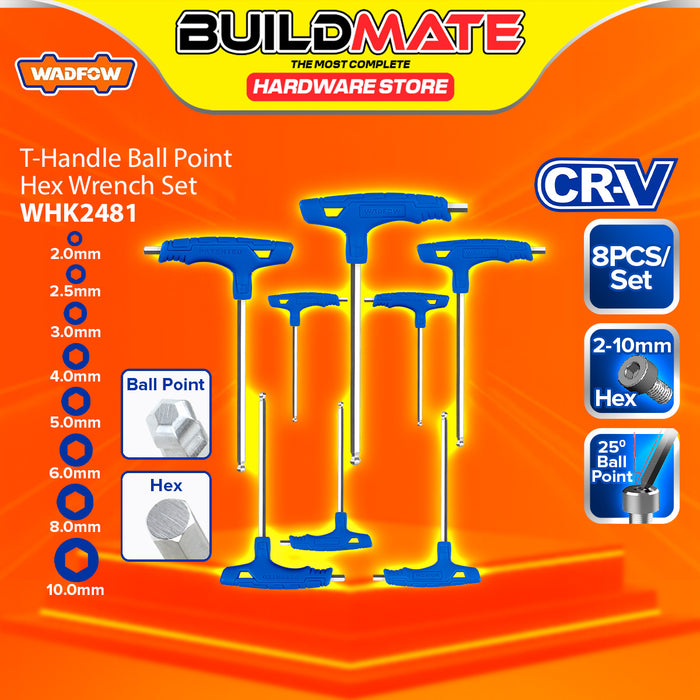 BUILDMATE Wadfow 8pcs T-Handle Wrench Set Torx / Ball Point / Hex Key With T-Shape Wrench Bar Handle Driver Spanner Grip Tool Repair Hand Tools Set - WHT