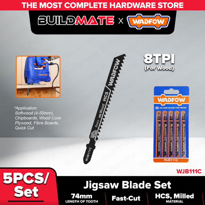 BUILDMATE Wadfow 5PCS/SET Jig Saw Blade for Wood | For Metal Fine Curve Straight Basic for Clean Cut Saw Blades Wood Cutting WJB111C | WJB118A • WHT