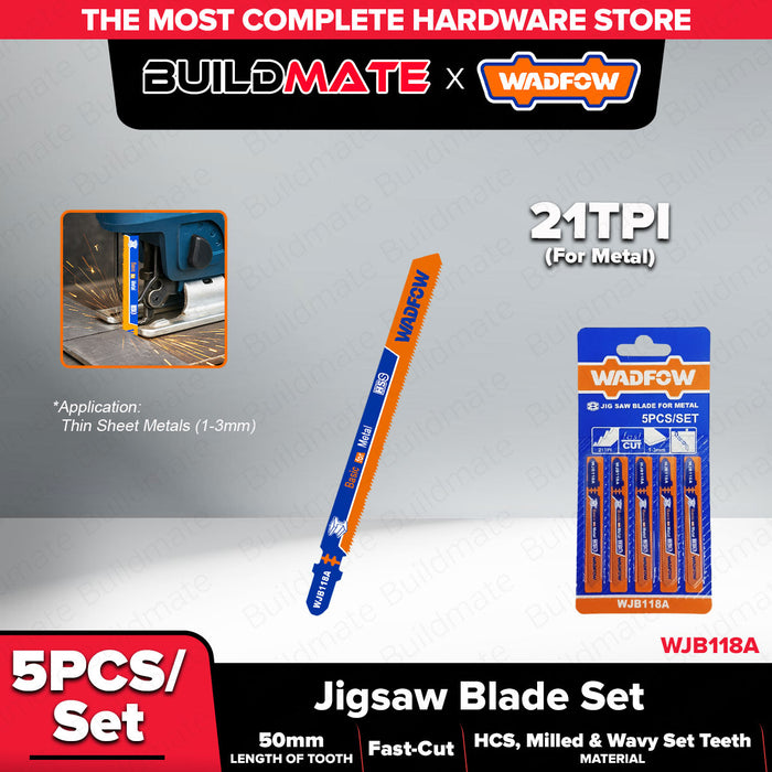 BUILDMATE Wadfow 5PCS/SET Jig Saw Blade for Wood | For Metal Fine Curve Straight Basic for Clean Cut Saw Blades Wood Cutting WJB111C | WJB118A • WHT