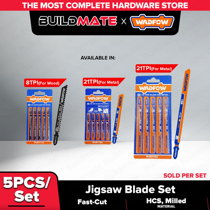 BUILDMATE Wadfow 5PCS/SET Jig Saw Blade for Wood | For Metal Fine Curve Straight Basic for Clean Cut Saw Blades Wood Cutting WJB111C | WJB118A • WHT