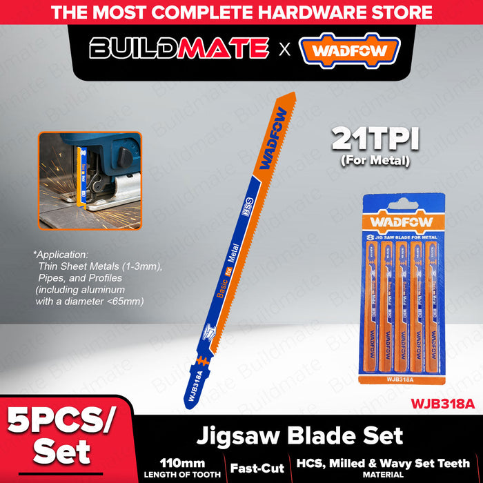 BUILDMATE Wadfow 5PCS/SET 110mm Jig Saw Blade 21TPI HSS Metal Milled Clean Cut Saw Jigsaw Blades For Metalworking WJB318A - WHT