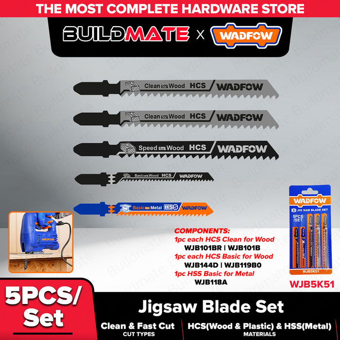 WADFOW 5pcs/set Mixed Jigsaw Blade Clean Cut Jig Saw Blade for Cordless Tools WJB5K51 WHT