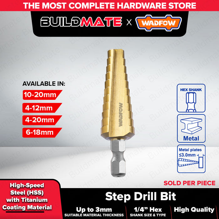 WADFOW Titanium Step Drill Bit HSS 1/4" Hex Shank Metal Wood Plastic Sheet Cone Drilling Tool for Power Drill - WHT