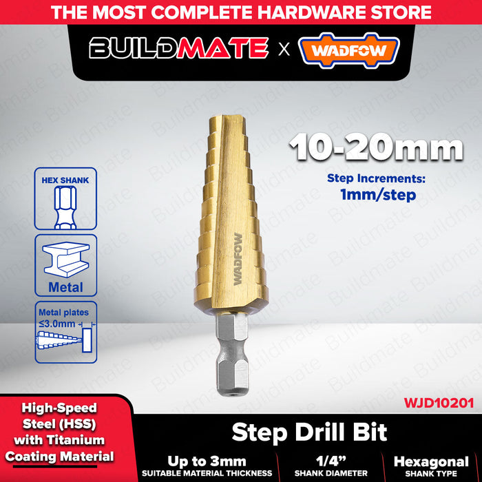 WADFOW Titanium Step Drill Bit HSS 1/4" Hex Shank Metal Wood Plastic Sheet Cone Drilling Tool for Power Drill - WHT