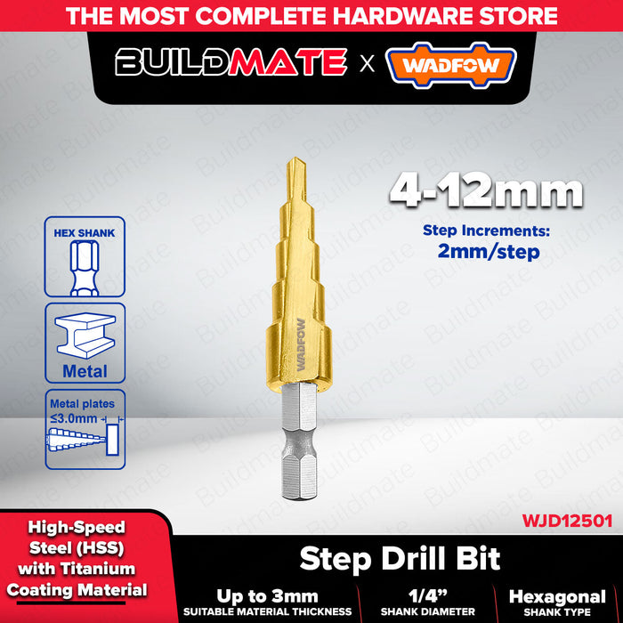 WADFOW Titanium Step Drill Bit HSS 1/4" Hex Shank Metal Wood Plastic Sheet Cone Drilling Tool for Power Drill - WHT