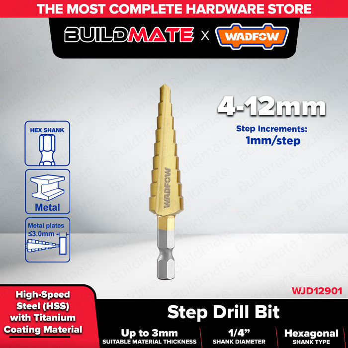 WADFOW Titanium Step Drill Bit HSS 1/4" Hex Shank Metal Wood Plastic Sheet Cone Drilling Tool for Power Drill - WHT