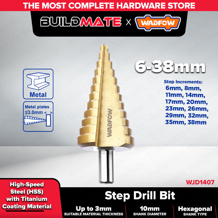 WADFOW 1/4" Titanium Step Drill Bit HSS Drilling Tool for Power Drill - WHT | BUILDMATE