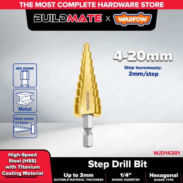 WADFOW Titanium Step Drill Bit HSS 1/4" Hex Shank Metal Wood Plastic Sheet Cone Drilling Tool for Power Drill - WHT