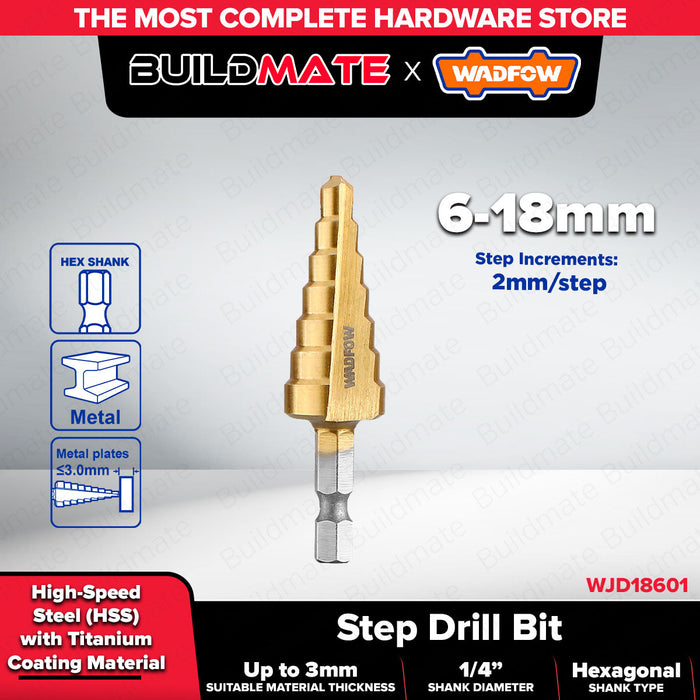 WADFOW Titanium Step Drill Bit HSS 1/4" Hex Shank Metal Wood Plastic Sheet Cone Drilling Tool for Power Drill - WHT