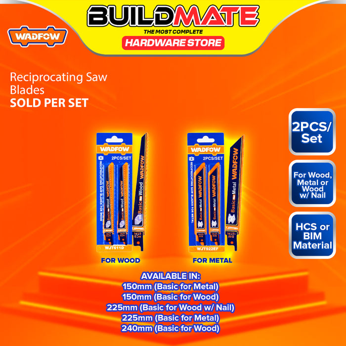 BUILDMATE Wadfow 2PCS/SET Reciprocating Saw Blades Basic for Wood / for Metal / For Wood with Nails Wood & Metal Cutting Blade SOLD PER SET - WHT