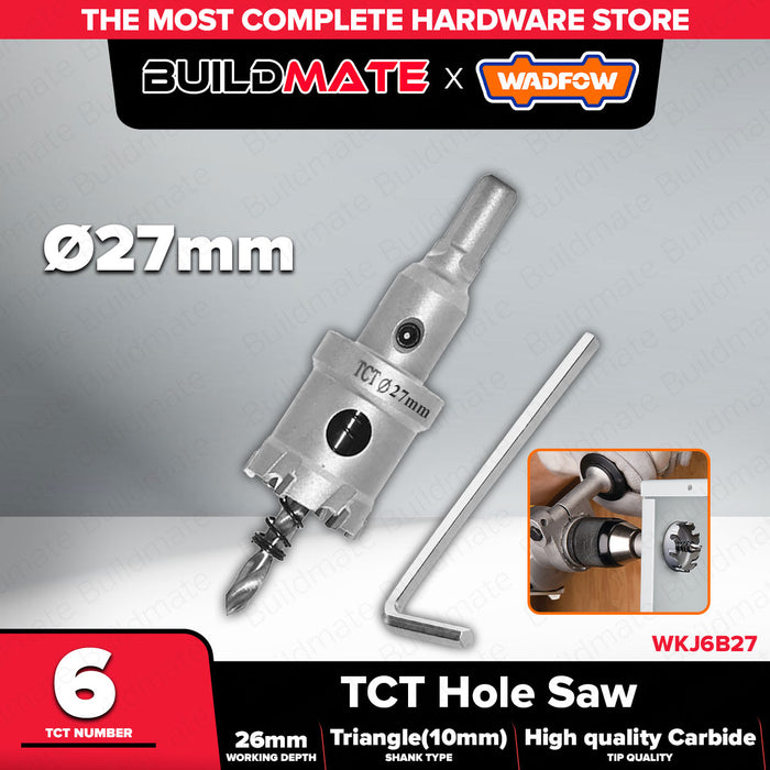 BUILDMATE Wadfow #6 27mm TCT Hole Saw with Triangle Shank Tungsten Carbide Tipped Drill Cutter For Metal Cutting WKJ6B27 - WHT