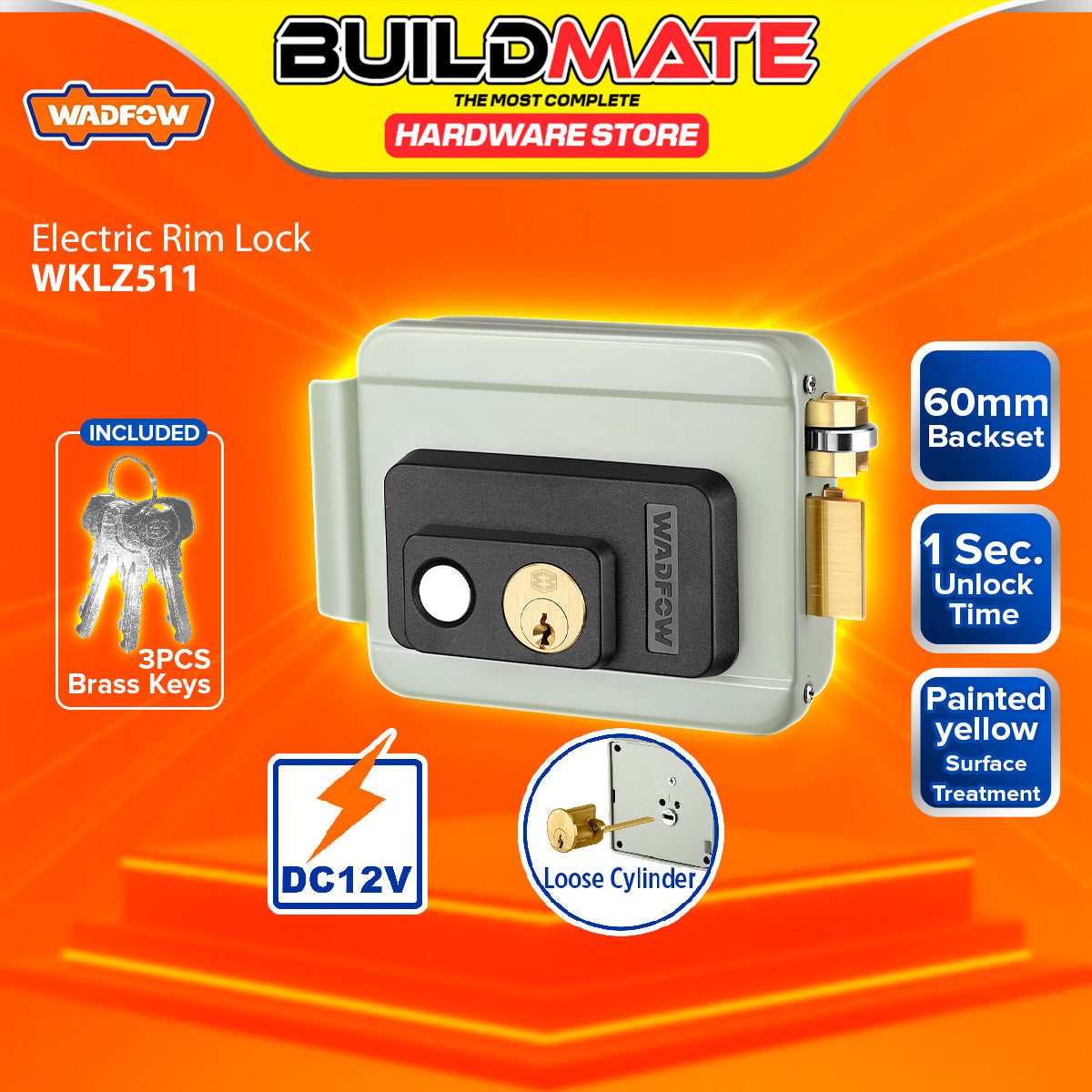 BUILDMATE Wadfow Electric Rim Lock WKLZ511 - WHT — Buildmate