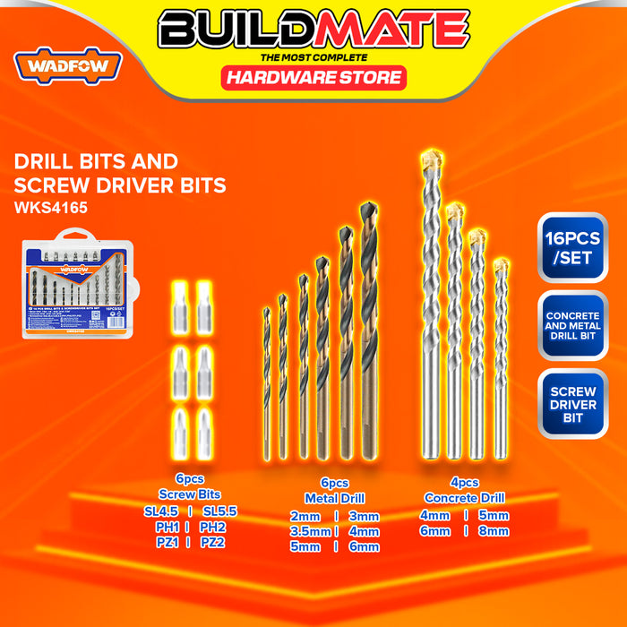BUILDMATE Wadfow 16pcs Metal/Concrete Drill Bits & Screwdriver Bits Set Imperial / Metric DIY Tool Bit Assortment Accessories Kit For Home & Professional Use - WHT