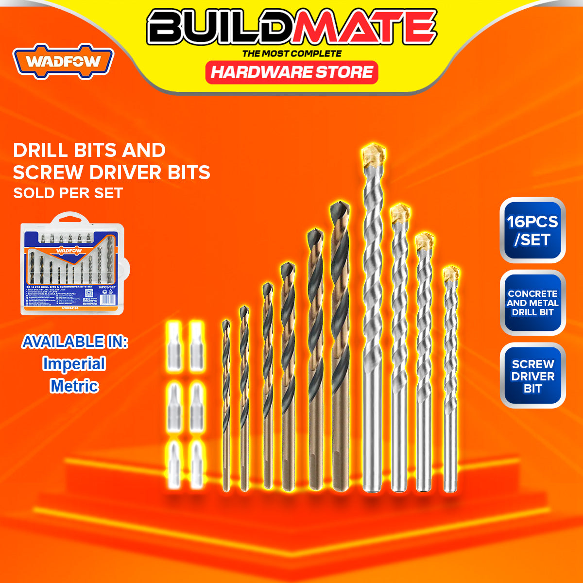 BUILDMATE Wadfow 16pcs Metal/Concrete Drill Bits & Screwdriver Bits Se ...