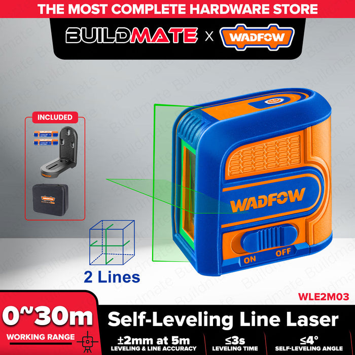 BUILDMATE Wadfow 0-30m Self Leveling Line Laser Horizontal & Vertical Cross Dual Line Green Laser Level Measuring Tool WLE2M03 - WPT