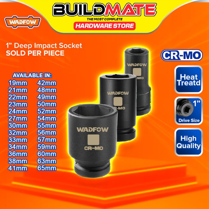 BUILDMATE Wadfow 1" Deep Impact Socket 19mm - 65mm Heavy Duty Impact Wrench Deep Drive Hex Socket For Mechanical & Automotive SOLD PER PIECE - WHT