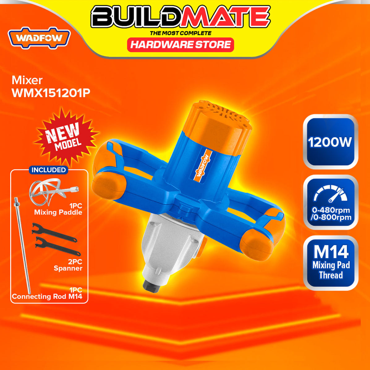 BUILDMATE Wadfow 1200W Electric Mixer with Mixing Paddle for Mixing Pa ...