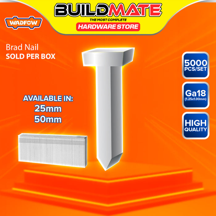 BUILDMATE Wadfow 5000PCS/BOX Brad Nail Staple 15mm - 50mm GA18 1.25x1.0mm Woodworking Finish Nail for Brad Nailer SOLD PER BOX - WHT