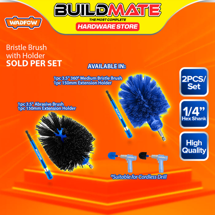 BUILDMATE Wadfow 2PCS/SET Bristle Brush With Extension Holder Medium / Abrasive 1/4" Hex Shank Cleaning and Restoration Scrubbing Brush - WHT
