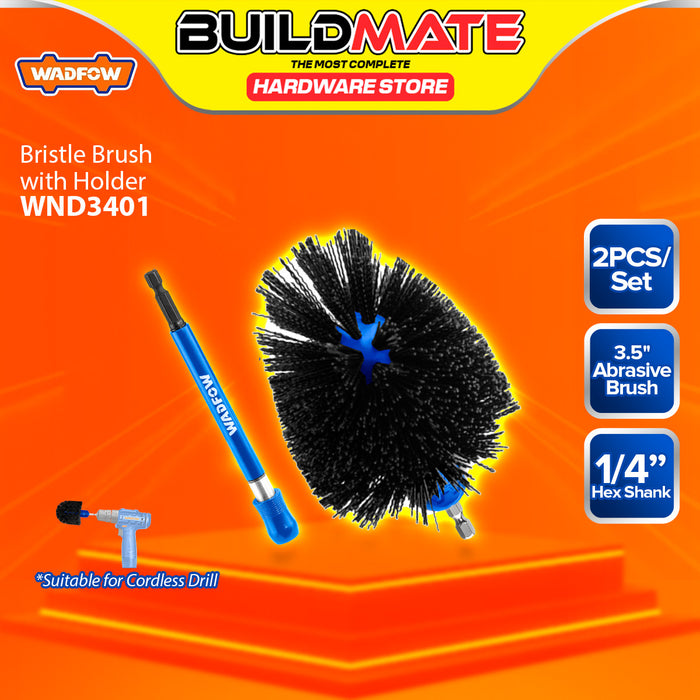 BUILDMATE Wadfow 2PCS/SET Bristle Brush With Extension Holder Medium / Abrasive 1/4" Hex Shank Cleaning and Restoration Scrubbing Brush - WHT
