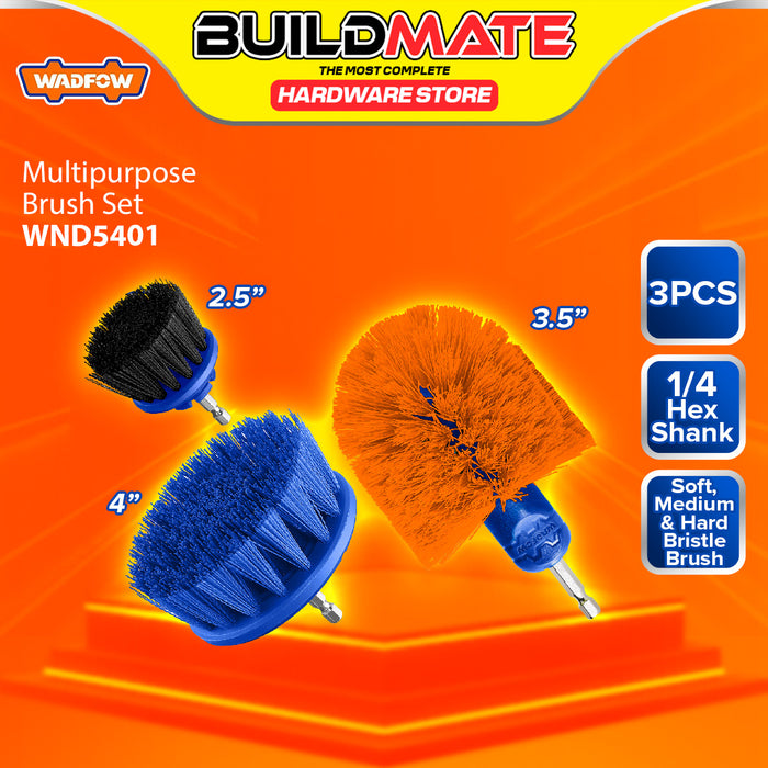 BUILDMATE Wadfow 3pcs Multipurpose Brush Set 1/4" Hex Shank Soft Medium Hard Bristle Auto Detailing Cleaning Brushes Tool Kit WND5401 - WHT