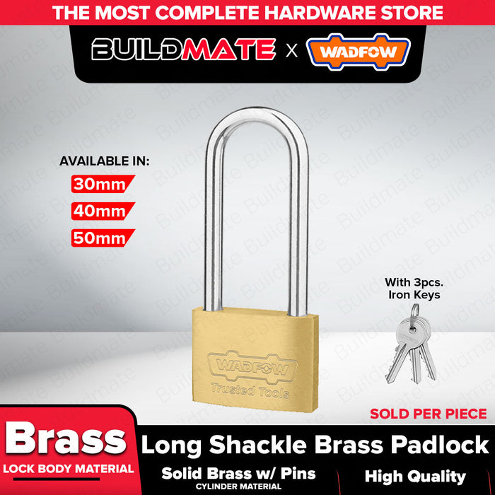 BUILDMATE Wadfow Long Shackle Brass Padlock 30mm / 40mm / 50mm with 3pcs Iron Keys Anti-Theft Keyed High Security Pad Lock - WHT