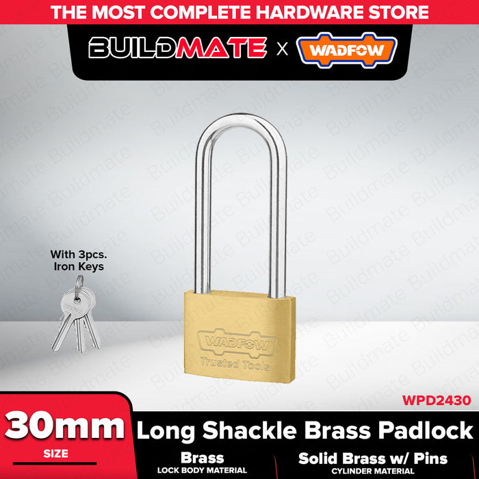 BUILDMATE Wadfow Long Shackle Brass Padlock 30mm / 40mm / 50mm with 3pcs Iron Keys Anti-Theft Keyed High Security Pad Lock - WHT