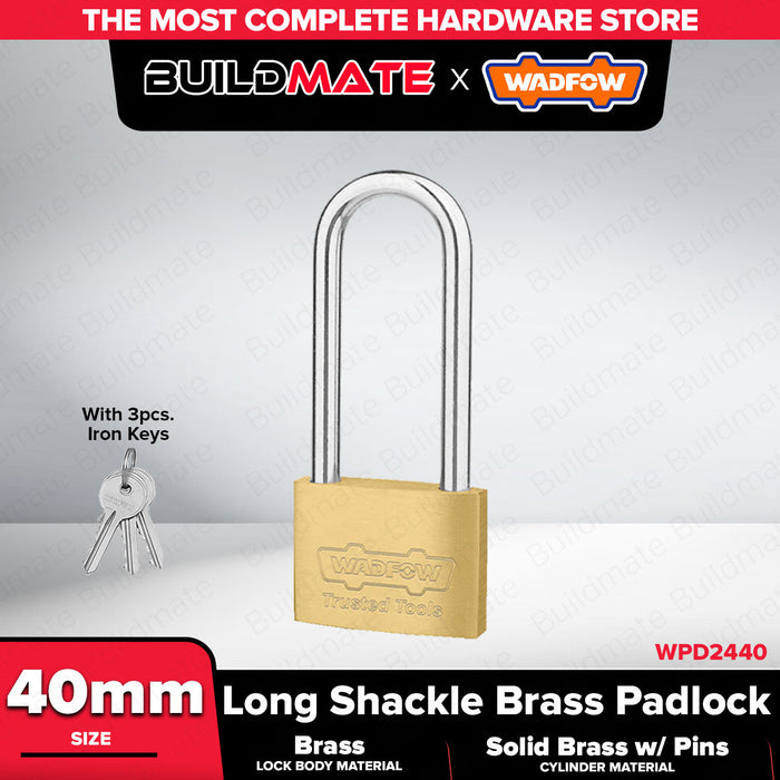 BUILDMATE Wadfow Long Shackle Brass Padlock 30mm / 40mm / 50mm with 3pcs Iron Keys Anti-Theft Keyed High Security Pad Lock - WHT