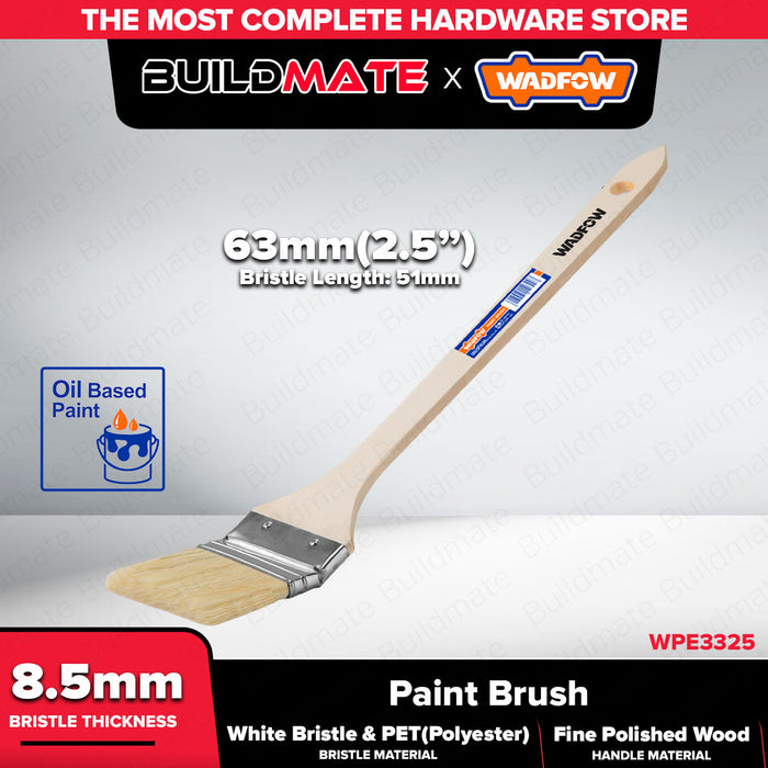 BUILDMATE Wadfow 2.5" Curved Head Flat Paint Brush With Wooden Handle Hangable Oil Based Artist Paintbrush for Painting WPE3325 - WHT