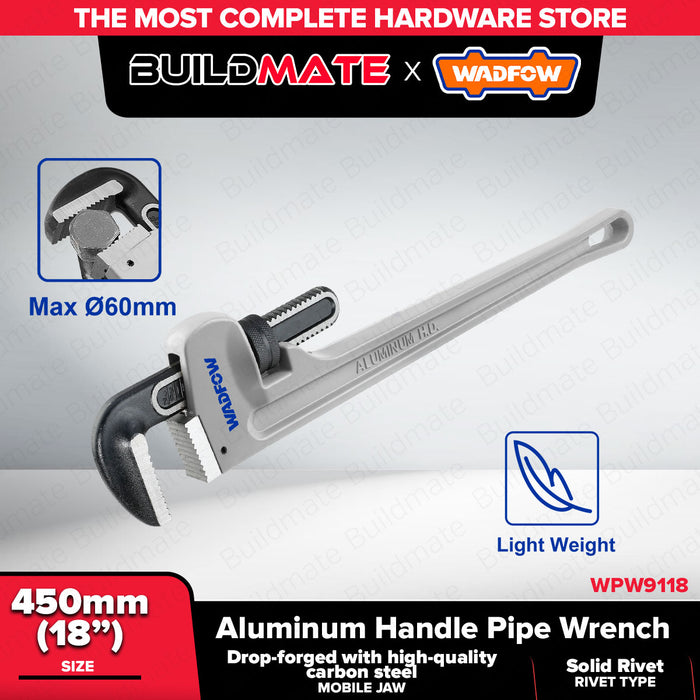 WADFOW 14" | 18" Aluminum Handle Pipe Wrench WPW9114 | WPW9118 WHT