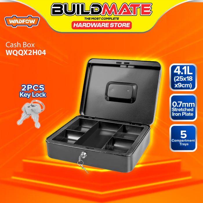 BUILDMATE Wadfow Cash Box With 5 Compartment Coin Tray Lockable Metal Secure Money Portable Cash Drawer Safe Box SOLD PER PIECE - WHT