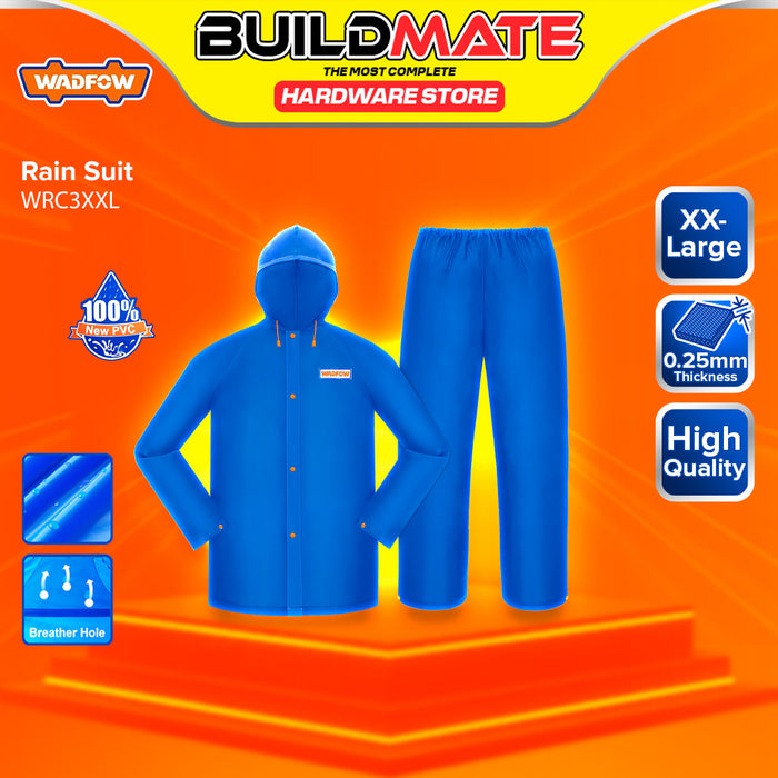 BUILDMATE Wadfow Rain Suit L / XL / XXL Waterproof Rain Coat Set Jacket And Pants Outdoor Hooded Gear Suit SOLD PER SET - WHT
