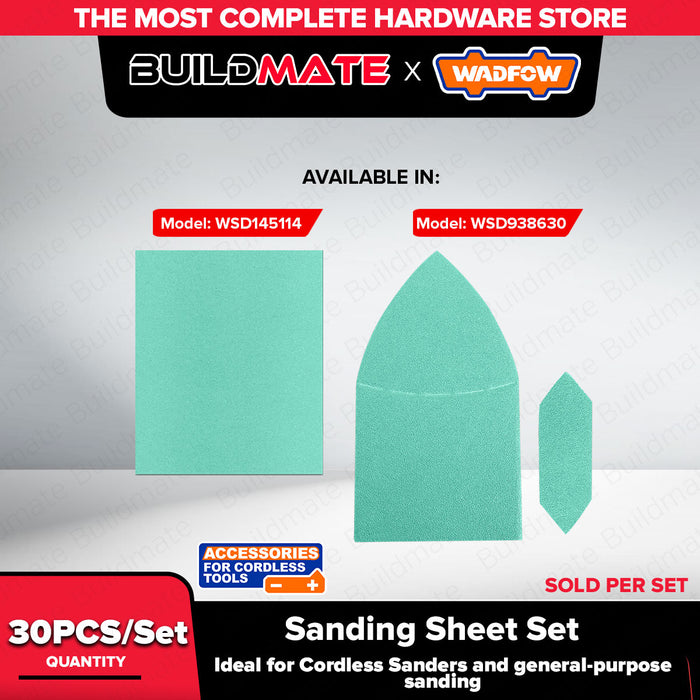 Wadfow 145x114mm 30pcs Sanding Disc Set for Wood Metal Paint & Stone Sandpaper Sheets for Cordless Sander WSD145114 WHT - BUILDMATE