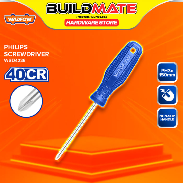 BUILDMATE Wadfow Screwdriver Phillips Cross / Slotted Flat Head Round Shank Magnetic Fastening Repair Hand Tools Screw Driver SOLD PER PIECE - WHT