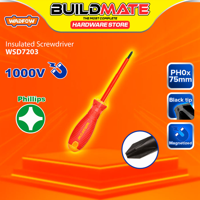 BUILDMATE Wadfow 1000V Insulated Screwdriver 75mm-150mm Phillips, Slotted, Pozidriv VDE Electrician Magnetic Screw Driver Fastening Repair Hand Tools - WHT