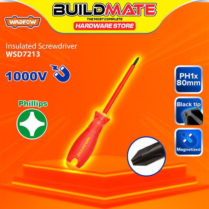 BUILDMATE Wadfow 1000V Insulated Screwdriver 75mm-150mm Phillips, Slotted, Pozidriv VDE Electrician Magnetic Screw Driver Fastening Repair Hand Tools - WHT