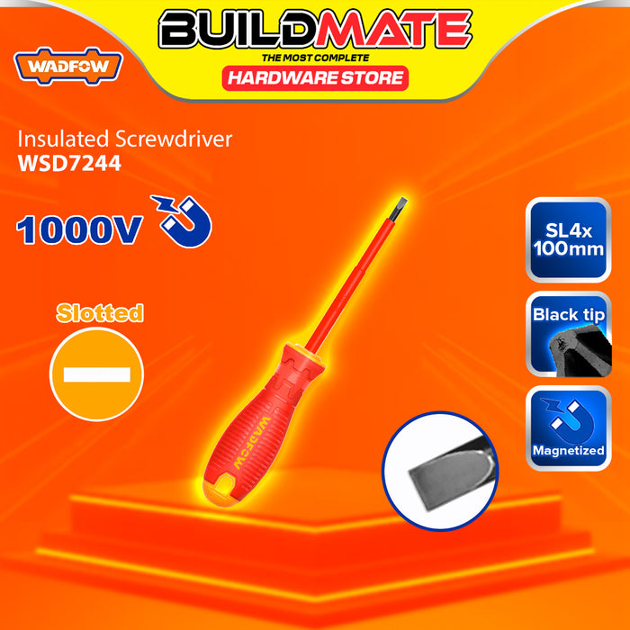 BUILDMATE Wadfow 1000V Insulated Screwdriver 75mm-150mm Phillips, Slotted, Pozidriv VDE Electrician Magnetic Screw Driver Fastening Repair Hand Tools - WHT