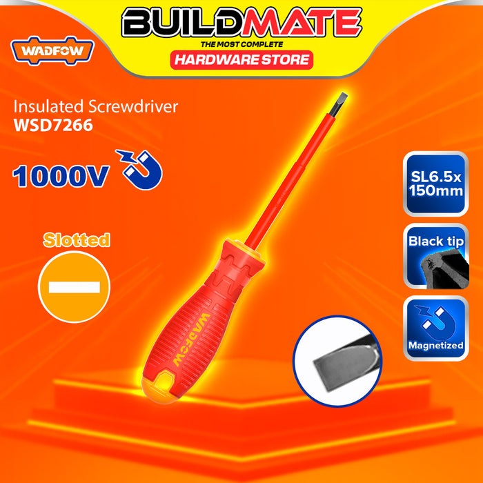 BUILDMATE Wadfow 1000V Insulated Screwdriver 75mm-150mm Phillips, Slotted, Pozidriv VDE Electrician Magnetic Screw Driver Fastening Repair Hand Tools - WHT