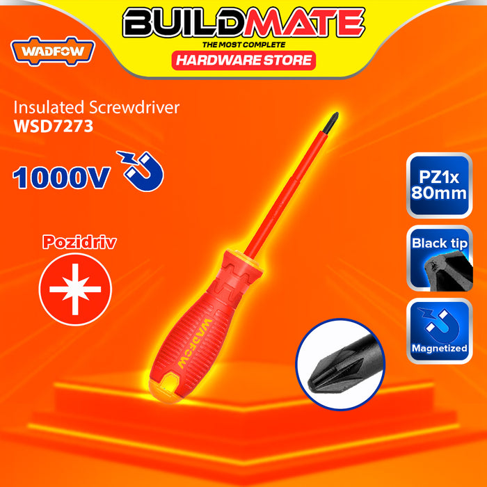 BUILDMATE Wadfow 1000V Insulated Screwdriver 75mm-150mm Phillips, Slotted, Pozidriv VDE Electrician Magnetic Screw Driver Fastening Repair Hand Tools - WHT